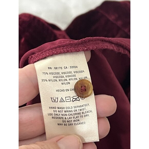 Maeve By Anthropologie Wine Red Button Down Velvet Shirt Size 6 - Picture 15 of 15